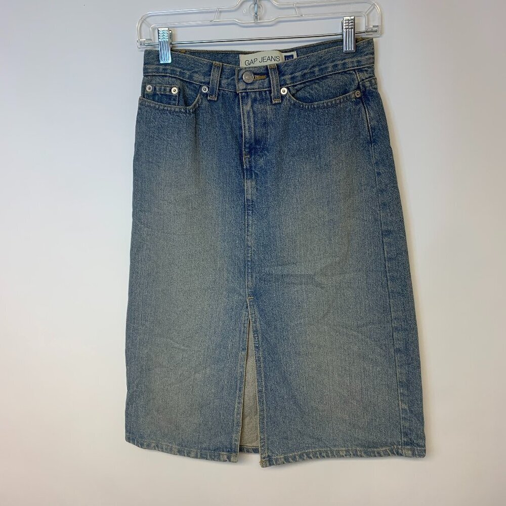 Gap Jeans Silt Skirt Faded Denim Y2K 90s Western Country Cowgirl Womens SZ 0
